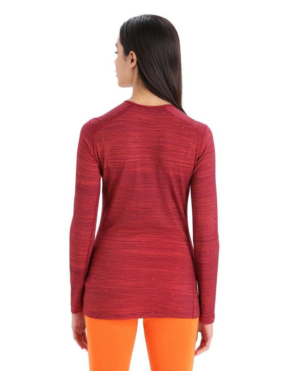 Cherry / Flash Women's Icebreaker Merino 200 Oasis Long Sleeve Crewe Ski Tracks Base Layers | USA 1823MQZA